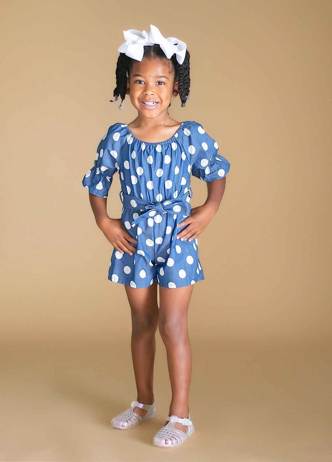 Polka Dot Denim Romper