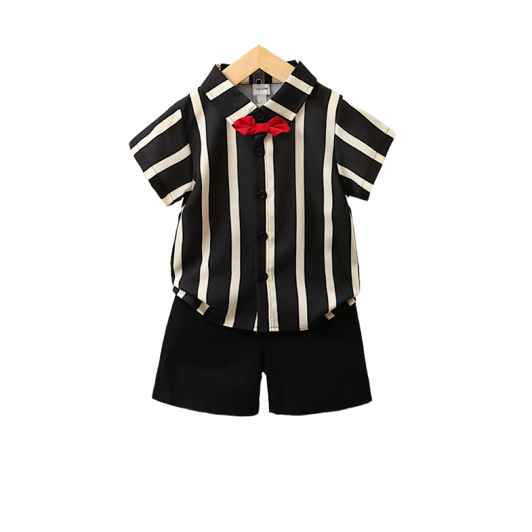 Boys Black Striped Set