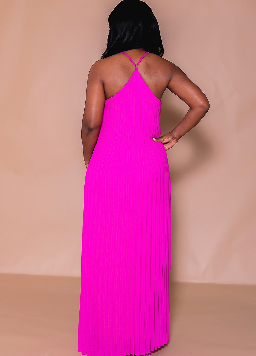 Magenta Pleated Maxi Dress