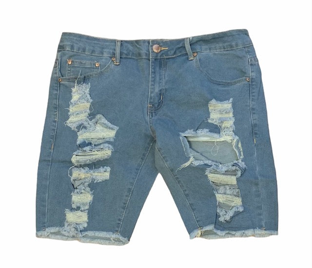 Light Blue Ripped Bermuda Shorts