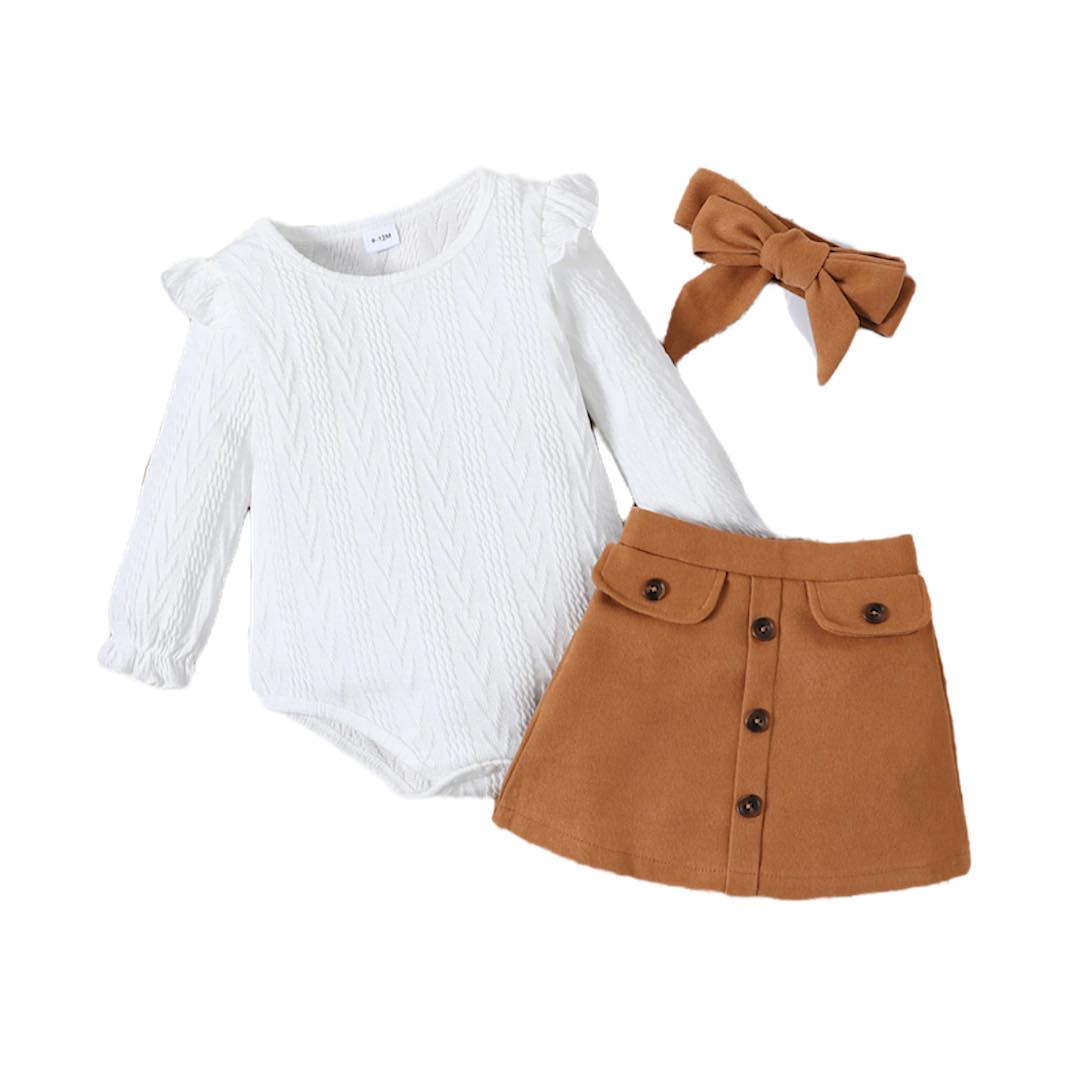 Brown Suede Skirt Set