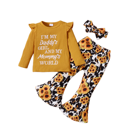 “Daddy’s World” Sunflower Leopard Flared Pant Set