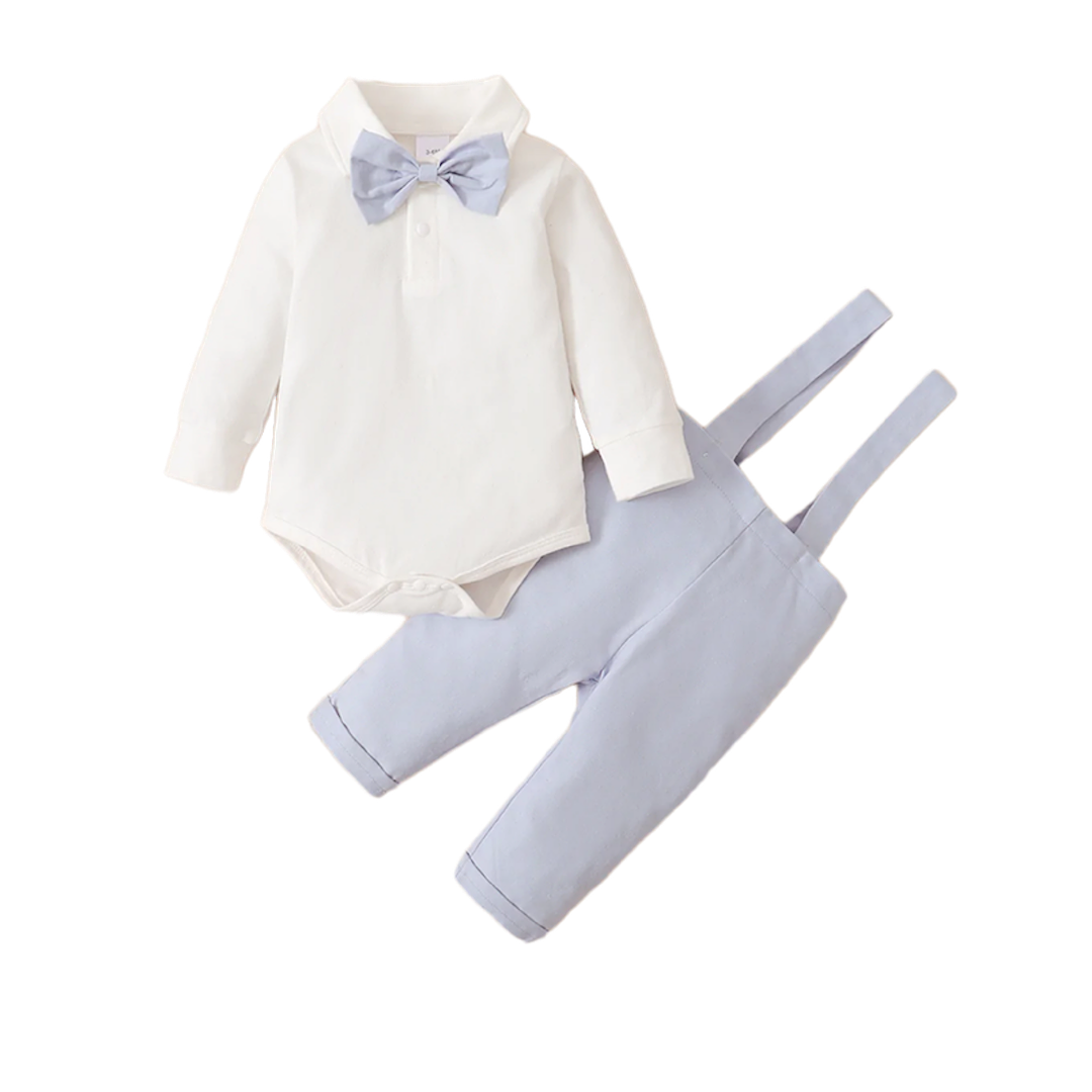 Blue Bow Tie Overall Set