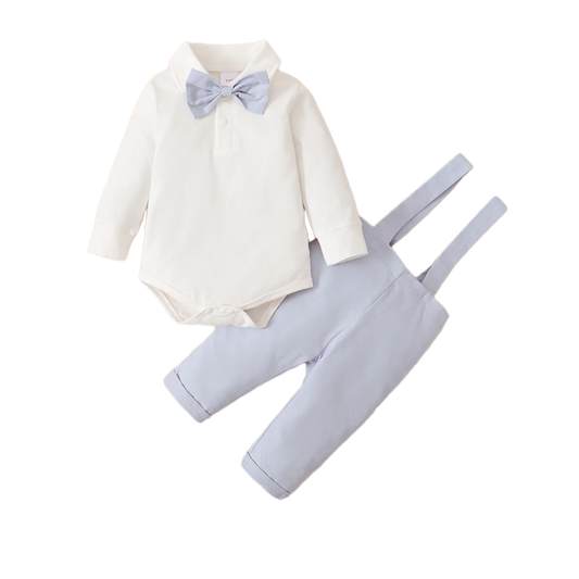 Blue Bow Tie Overall Set