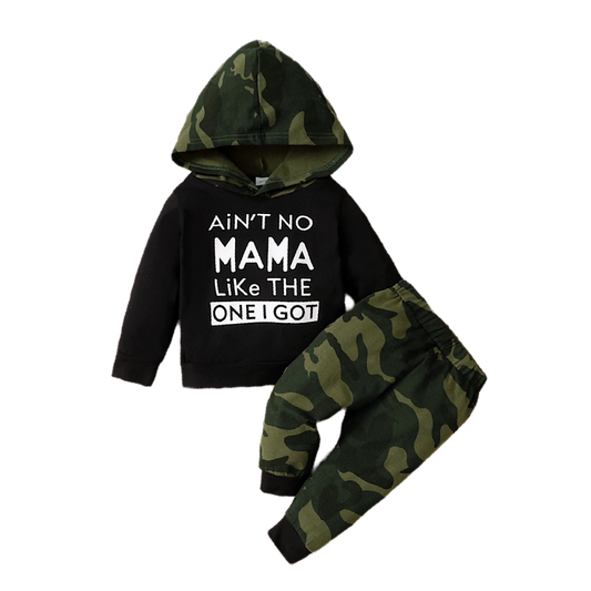 “Ain’t No Mama" Black Camo Hoodie Set