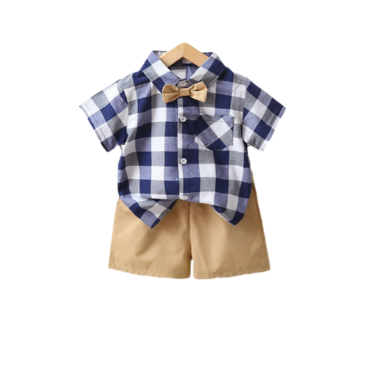 Boys Blue Plaid Khaki Set