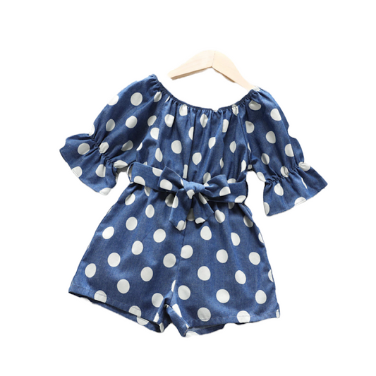 Polka Dot Denim Romper