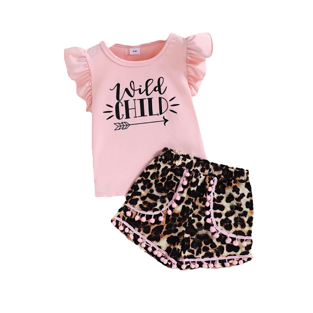 “Wild Child” Leopard Pom Pom Short Set